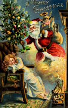 XS083 niños Navidad Papá Noel Pinturas al óleo